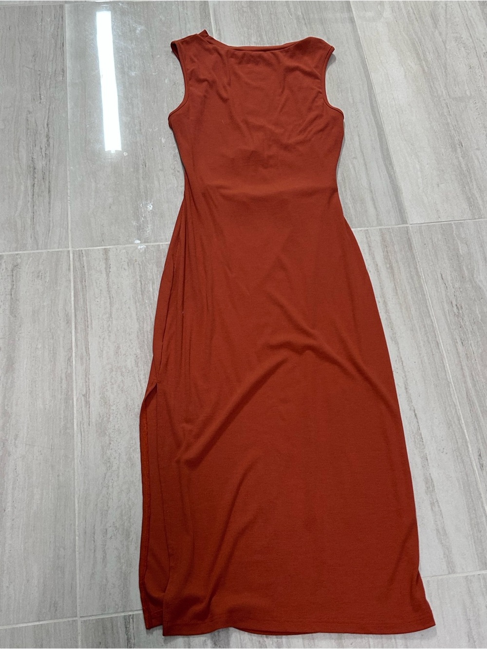 Ribbed Cut Out Back Midi Sleeveless Rust Dress